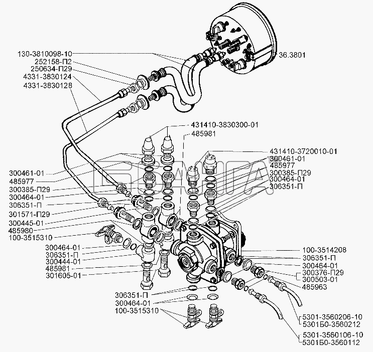 ЗИЛ ЗИЛ-5301 (2006) Схема Установка тормозного крана на автомобиль